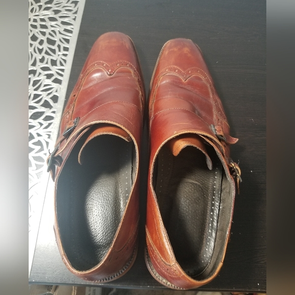 Stacy Adams Karson Wingtip Double Monk Strap Shoes Leather Cognac 12M. - Picture 3 of 15